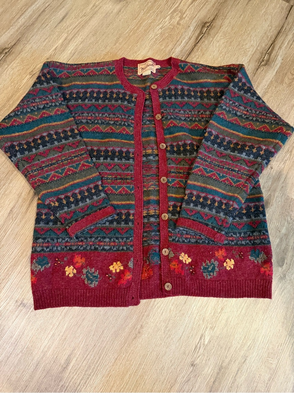 Woolrich Vintage-Inspired Red Multi Patterned Cardigan Sweater